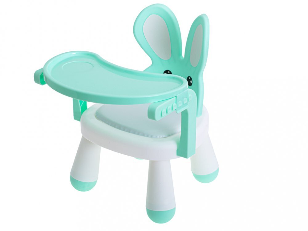 Ikonka Scaun de masa pentru copii 2 in 1 cu tavila reglabila si detasabila sarcina maxima 26 kg dimensiune 31 x 45cm Little Bunny Verde menta
