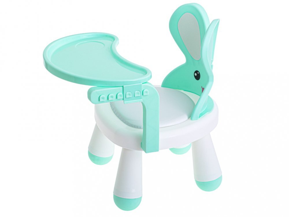 Ikonka Scaun de masa pentru copii 2 in 1 cu tavila reglabila si detasabila sarcina maxima 26 kg dimensiune 31 x 45cm Little Bunny Verde menta