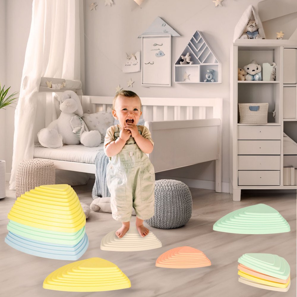 Ikonka Set 11 pietre de echilibru pentru copii pastel design ergonomic si inaltimi variabile