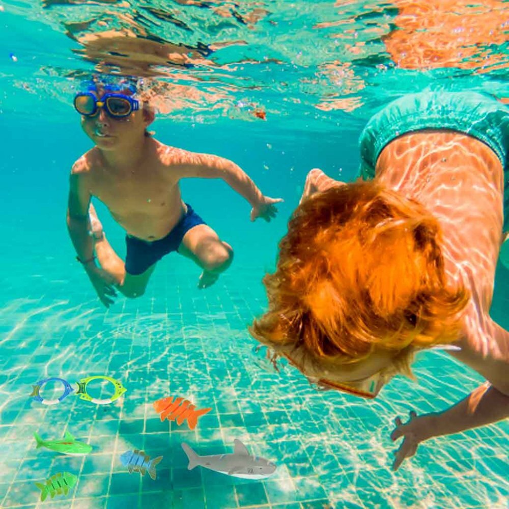 Ikonka Set 27 jucarii de inot pentru copii Water World design atractiv culori veselr si forme marine in saculet de depozitare