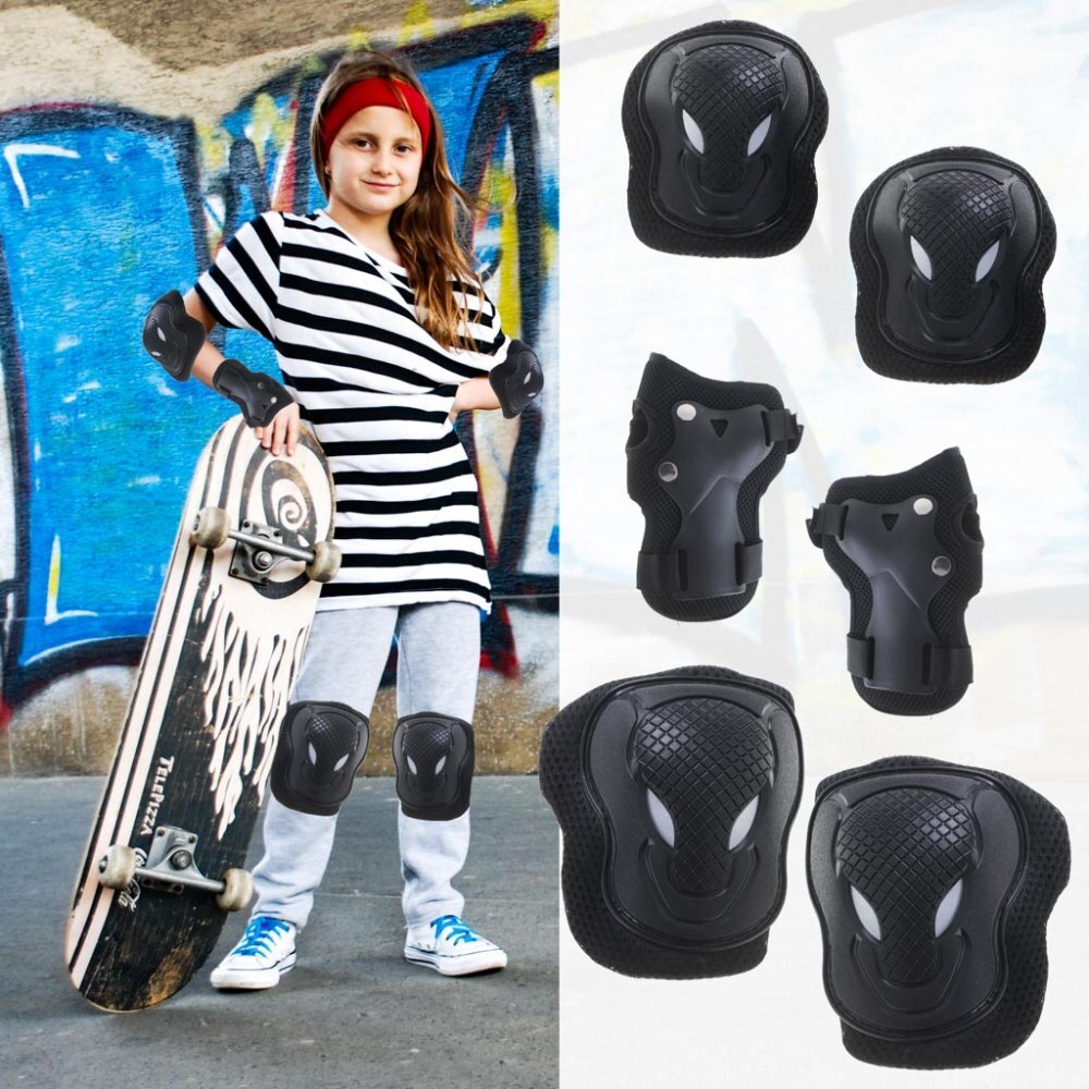 Ikonka Set 6 x protectii cotiere genunchiere si brate pentru copii Black