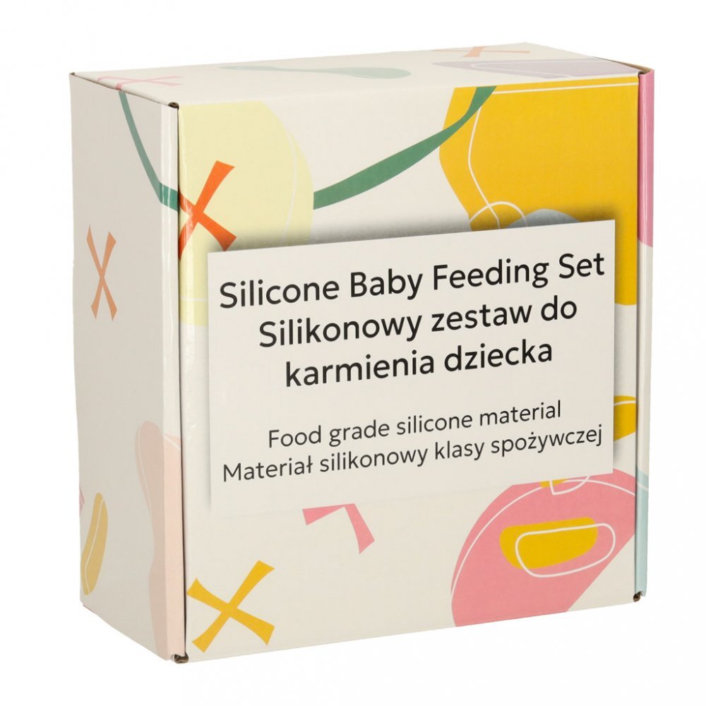 Ikonka Set 8 piese diversificare hrana bebelusi din silicon alimentar durabile si flexibile bol si farfurie cu ventuze tacamuri cana cu pai model Beige Owl