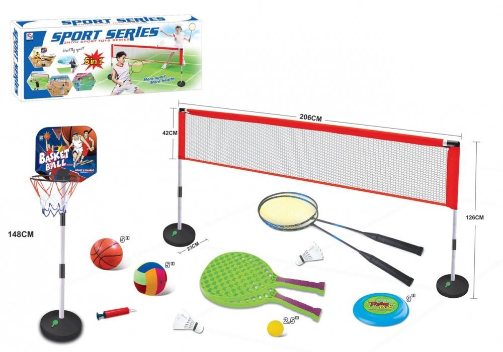 Ikonka Set antrenament pentru copii 5in1 Sport Series cu Baschet Volei Badminton Frisbe Disc