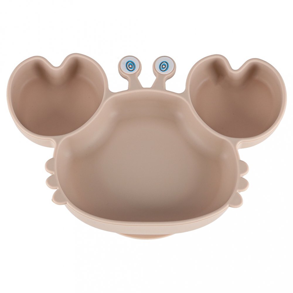 Ikonka Set complet de hranire copii cu 9 piese din silicon pentru diversificare hrana beige Crab