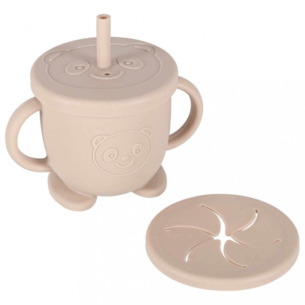 Ikonka Set complet de hranire copii cu 9 piese din silicon pentru diversificare hrana beige Crab