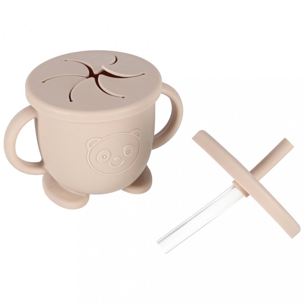 Ikonka Set complet de hranire copii cu 9 piese din silicon pentru diversificare hrana beige Crab