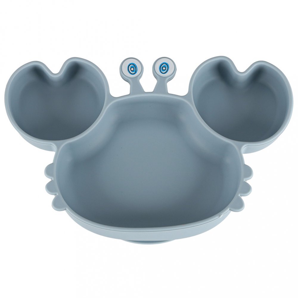 Ikonka Set complet de hranire copii cu 9 piese din silicon pentru diversificare hrana bleumarin Crab