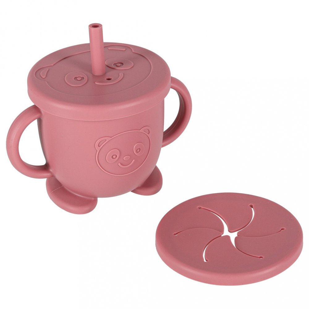 Ikonka Set complet de hranire copii cu 9 piese din silicon pentru diversificare hrana pink Crab