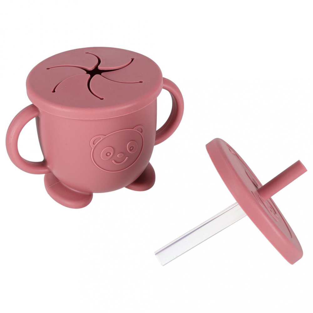 Ikonka Set complet de hranire copii cu 9 piese din silicon pentru diversificare hrana pink Crab