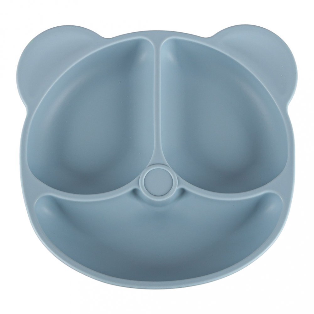 Ikonka Set complet de hranire copii pentru diversificare hrana 8 piese din silicon cu fixare in ventuze blue Teddy