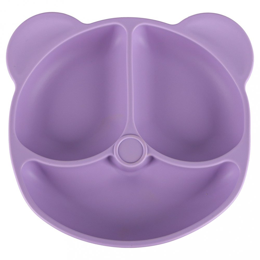 Ikonka Set complet de hranire copii pentru diversificare hrana 8 piese din silicon cu fixare in ventuze purple Teddy
