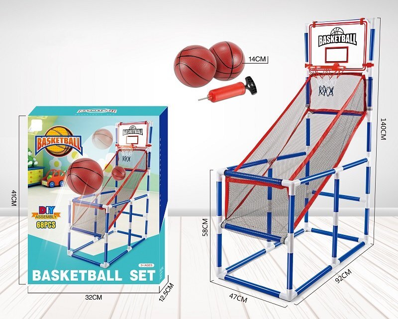 Ikonka Set cos de baschet portabil pentru copii cu panou plasa rezistenta include 2 mingi si pompa dimensiune 58 x 47 x 140 cm