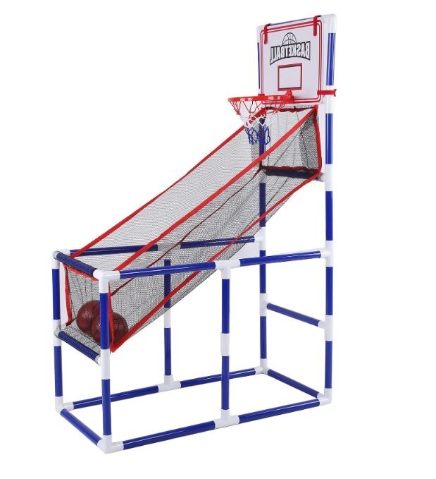 Ikonka Set cos de baschet portabil pentru copii cu panou plasa rezistenta include 2 mingi si pompa dimensiune 58 x 47 x 140 cm