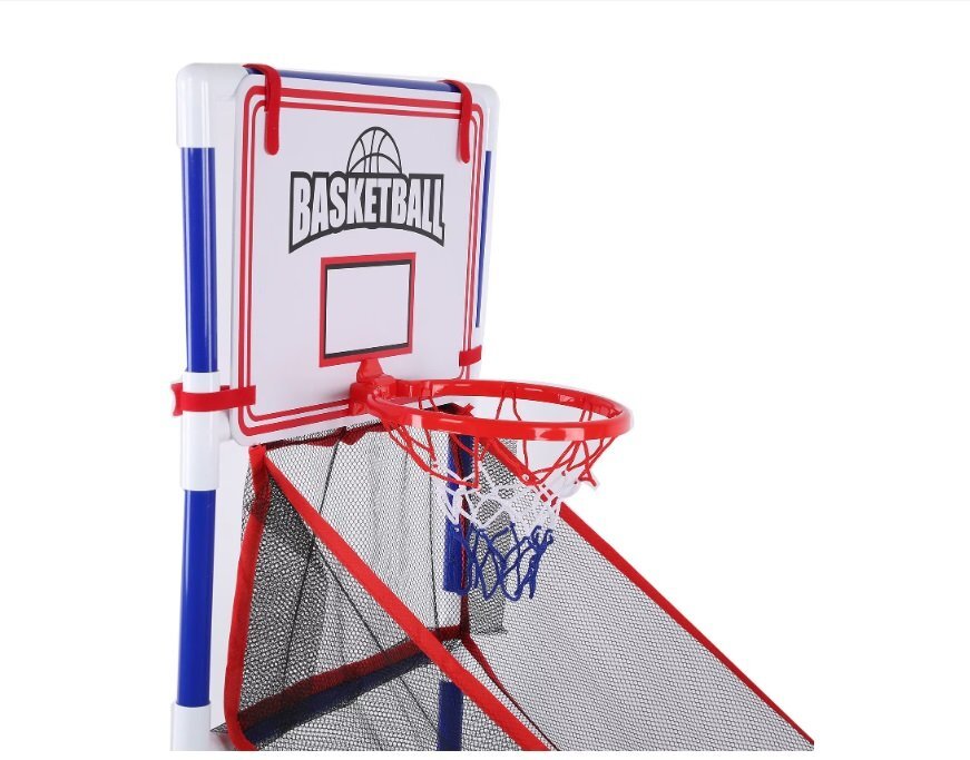 Ikonka Set cos de baschet portabil pentru copii cu panou plasa rezistenta include 2 mingi si pompa dimensiune 58 x 47 x 140 cm