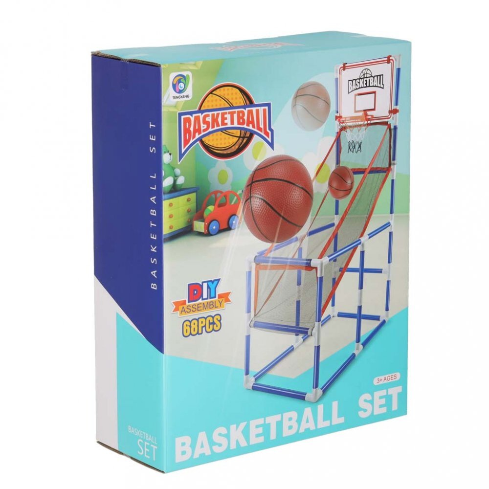 Ikonka Set cos de baschet portabil pentru copii cu panou plasa rezistenta include 2 mingi si pompa dimensiune 58 x 47 x 140 cm