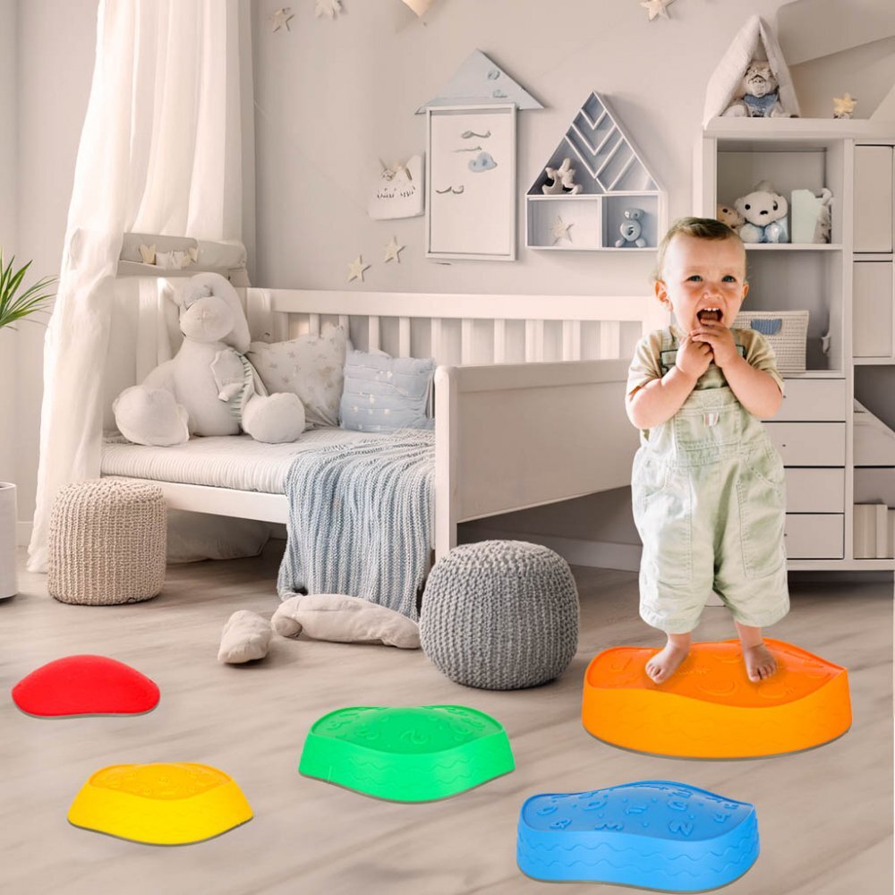 Ikonka Set de 5 pietre de echilibru senzoriale pentru copii cu suprafete antiderapante multicolor