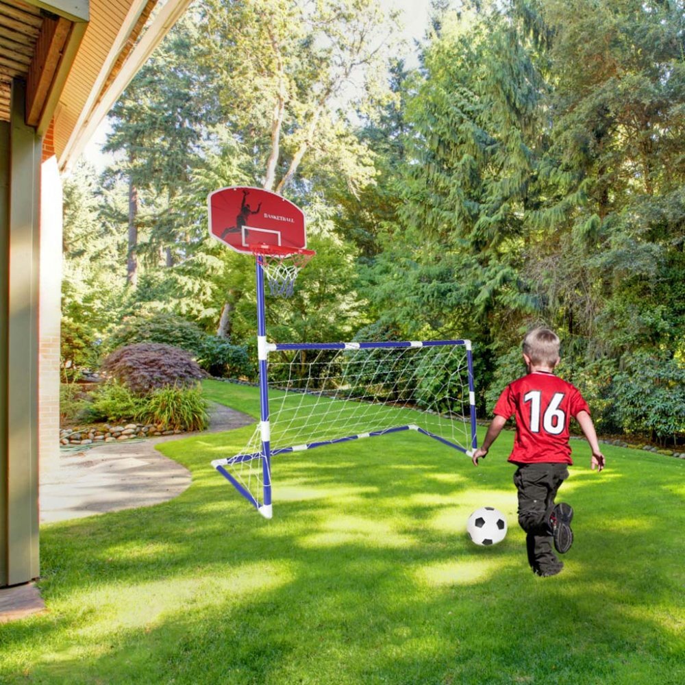 Ikonka Set de joaca 2 in 1 Fotbal si Baschet pentru copii cu 2 mingi si pompa incluse