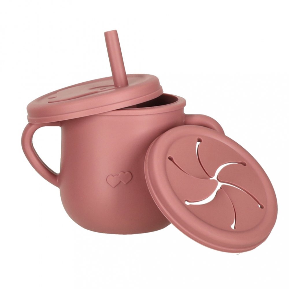 Ikonka Set diversificare hrana bebelusi cu 9 elemente din silicon flexibile fara BPA dark pink Squirrel