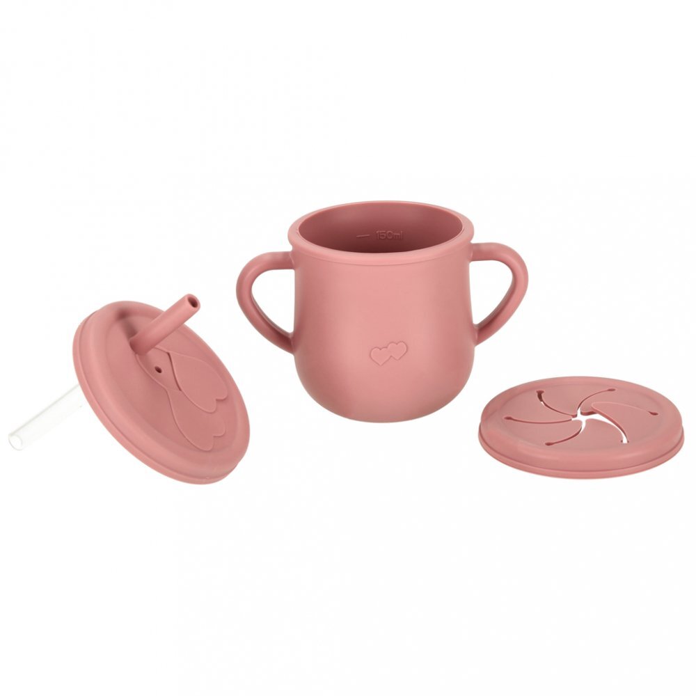 Ikonka Set diversificare hrana bebelusi cu 9 elemente din silicon flexibile fara BPA dark pink Squirrel
