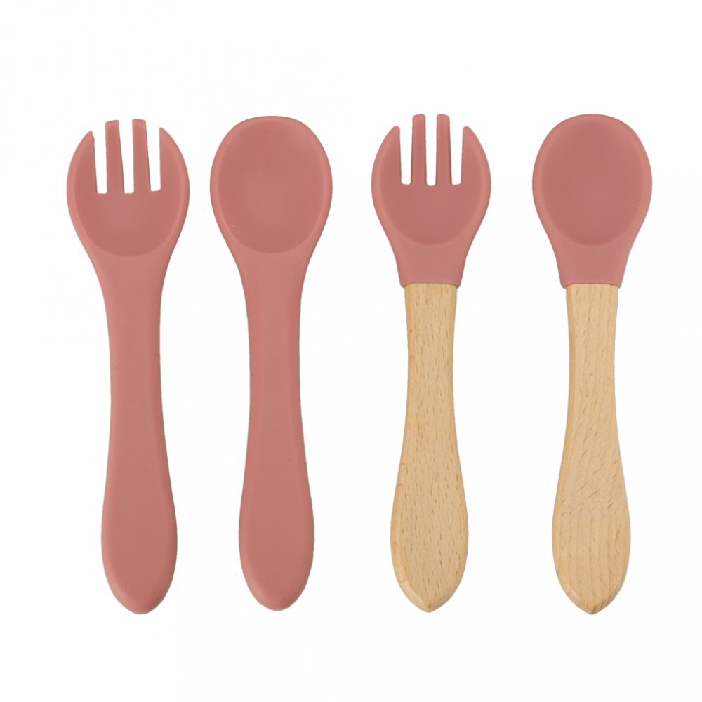 Ikonka Set diversificare hrana bebelusi pink Crab realizate din silicon cu 19 elemente