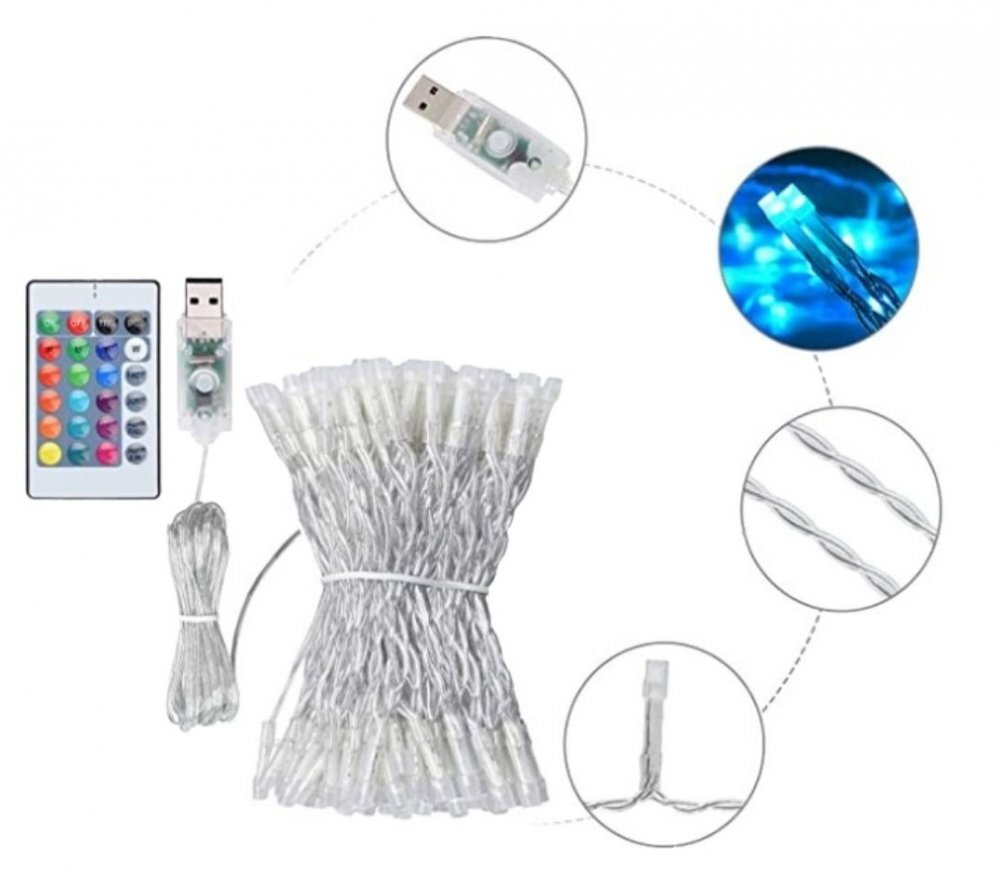 Ikonka Set lumini cortina 3m cu USB telecomanda si 200 LED-uri Multicolore