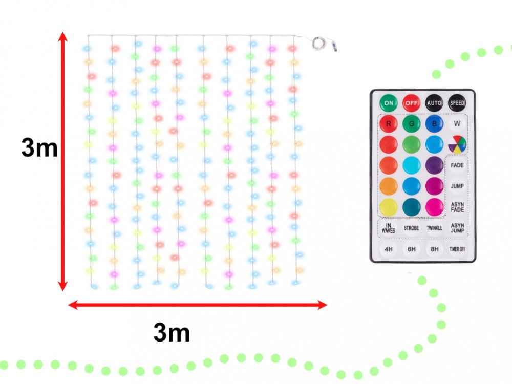 Ikonka Set lumini cortina 3m cu USB telecomanda si 200 LED-uri Multicolore