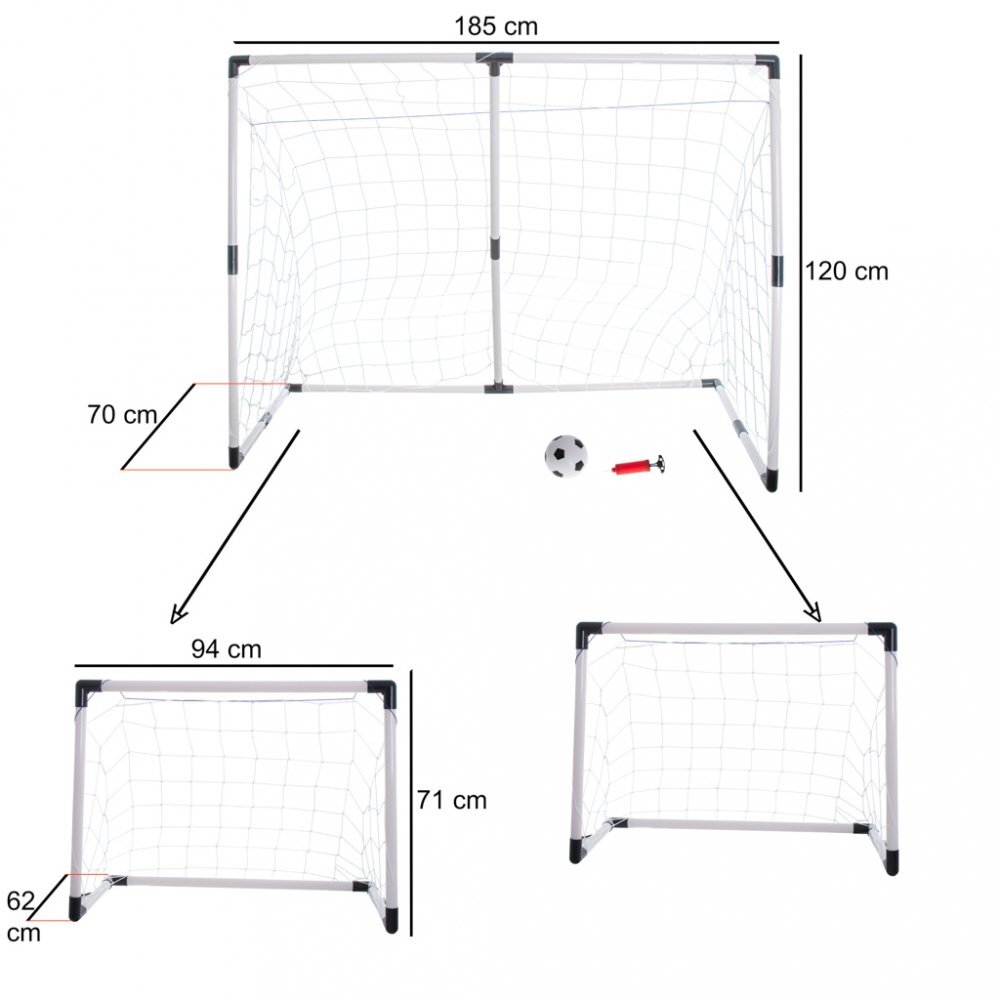 Ikonka Set Poarta de fotbal pentru copii 2 in 1 cu Minge si Pompa incluse dimensiune 185 x 120 x 70 cm