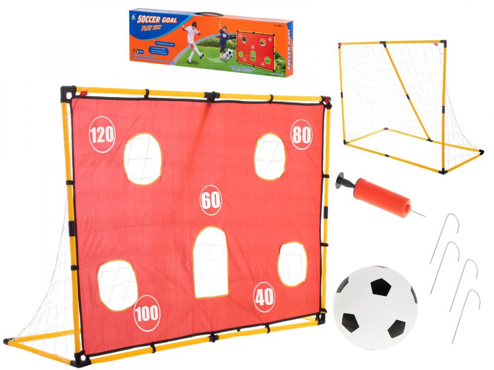 Ikonka Set poarta de fotbal pentru copii cu pompa si minge incluse dimensiune 156 x 70 x 107cm Soccer Goal
