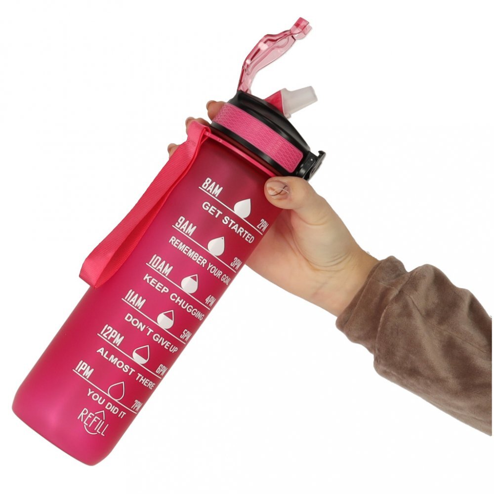 Ikonka Sticla de apa gradata pentru sport pink capacitate 1L