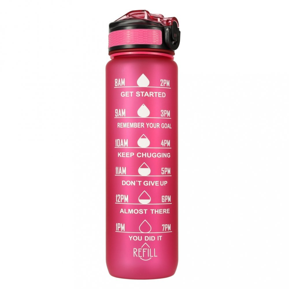 Ikonka Sticla de apa gradata pentru sport pink capacitate 1L