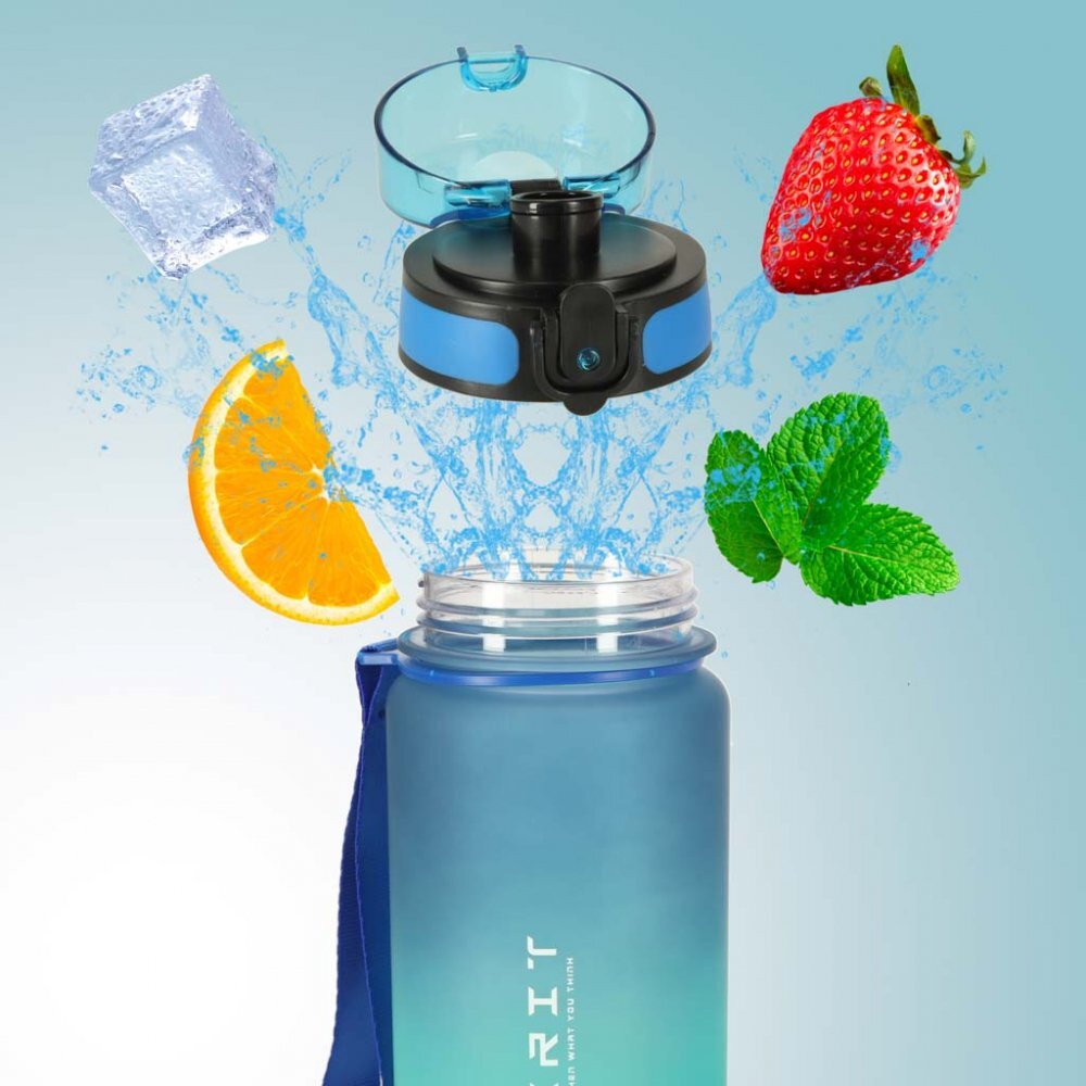 Ikonka Sticla de apa motivationala bluegreen cu marcaje de timp si volum capac anti-scurgere capacitate 600 ml