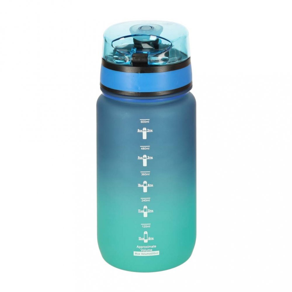 Ikonka Sticla de apa motivationala bluegreen cu marcaje de timp si volum capac anti-scurgere capacitate 600 ml
