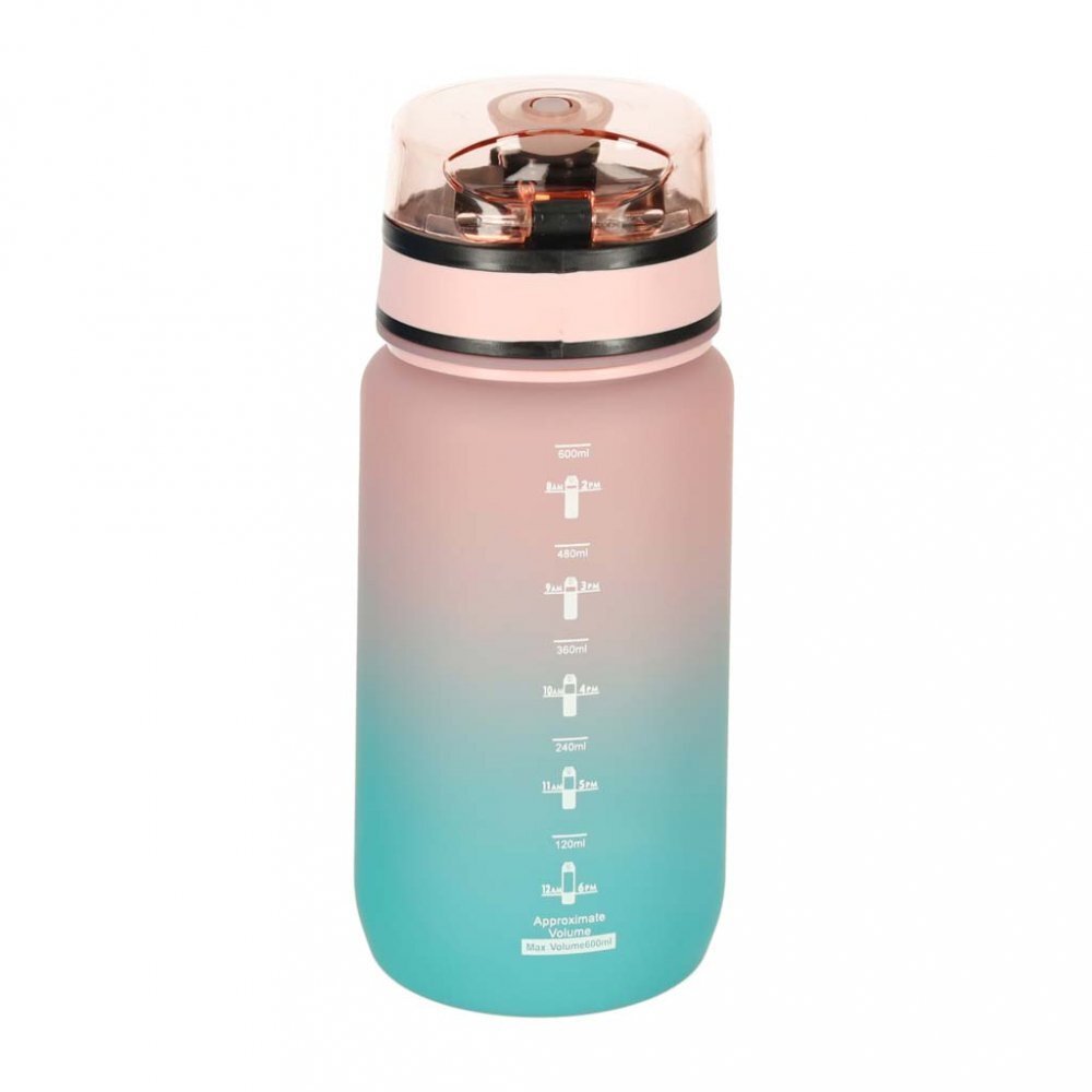 Ikonka Sticla de apa motivationala bluepink cu marcaje de timp si volum capac anti-scurgere capacitate 600 ml