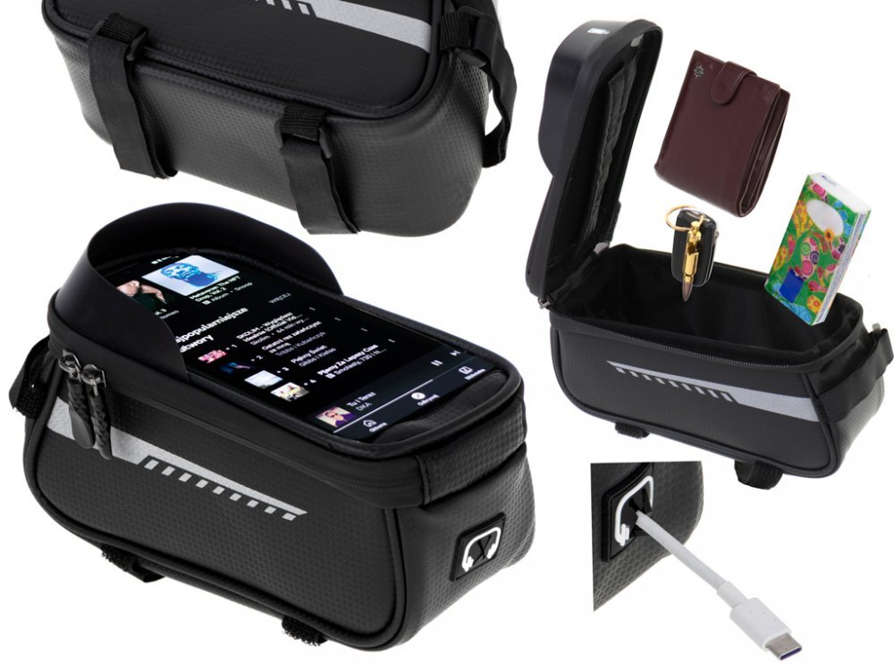 Ikonka Suport impermeabil pentru telefon tip geanta cu montaj Velcro Black