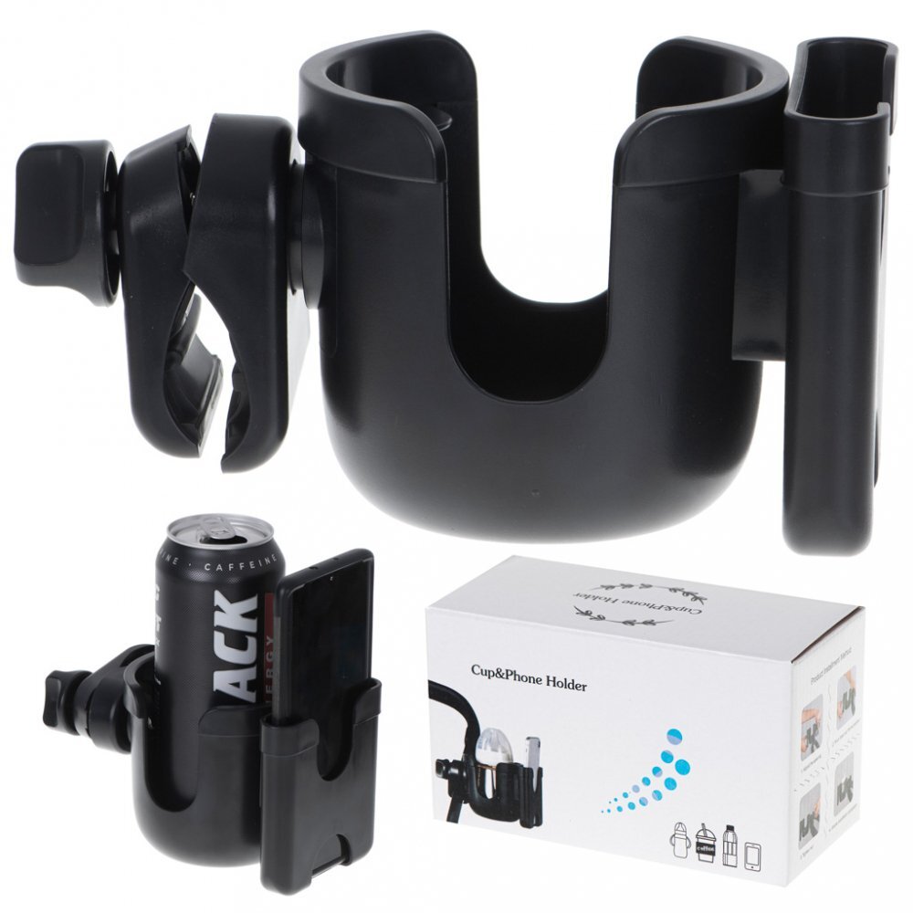 Ikonka Suport pentru sticla si telefon cu prindere pe carucior si tricicleta negru