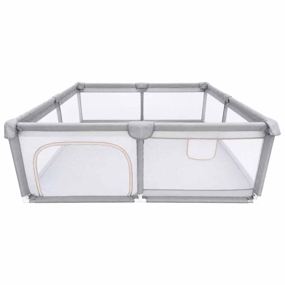 Ikonka Tarc de joaca pentru copii Grey intrare laterala prevazuta cu fermoar buzunar exterior pentru depozitare accesorii dimensiune 180 x 200 cm
