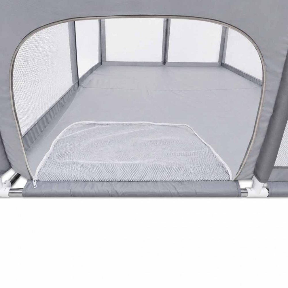 Ikonka Tarc de joaca pentru copii Grey intrare laterala prevazuta cu fermoar buzunar exterior pentru depozitare accesorii dimensiune 180 x 200 cm
