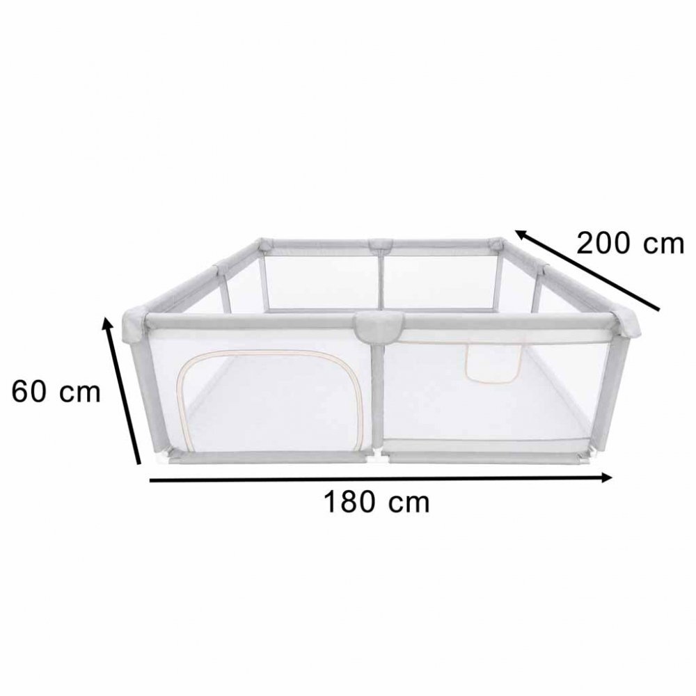Ikonka Tarc de joaca pentru copii Grey intrare laterala prevazuta cu fermoar buzunar exterior pentru depozitare accesorii dimensiune 180 x 200 cm