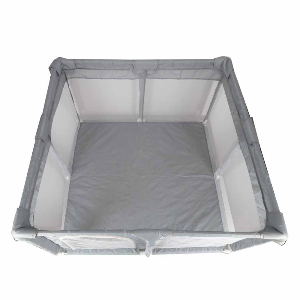 Ikonka Tarc de joaca pentru copii prevazut cu fereastra de acces cu fermoar cadru din otel asamblare simpla dimensiune 120 x 120 cm Grey