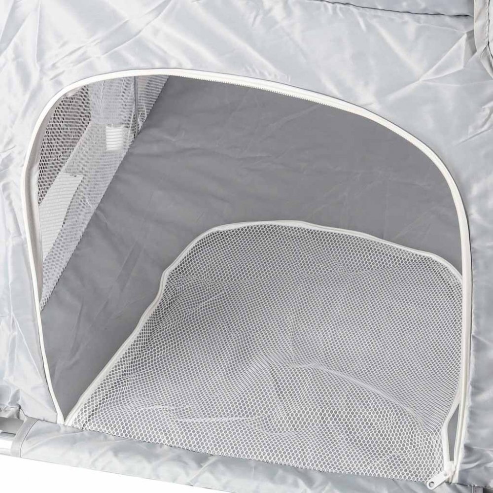Ikonka Tarc de joaca pentru copii prevazut cu fereastra de acces cu fermoar cadru din otel asamblare simpla dimensiune 120 x 120 cm Grey