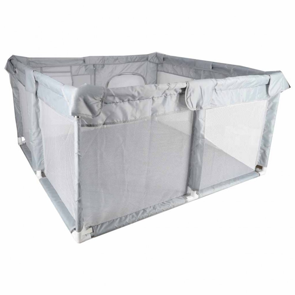 Ikonka Tarc de joaca pentru copii prevazut cu fereastra de acces cu fermoar cadru din otel asamblare simpla dimensiune 120 x 120 cm Grey