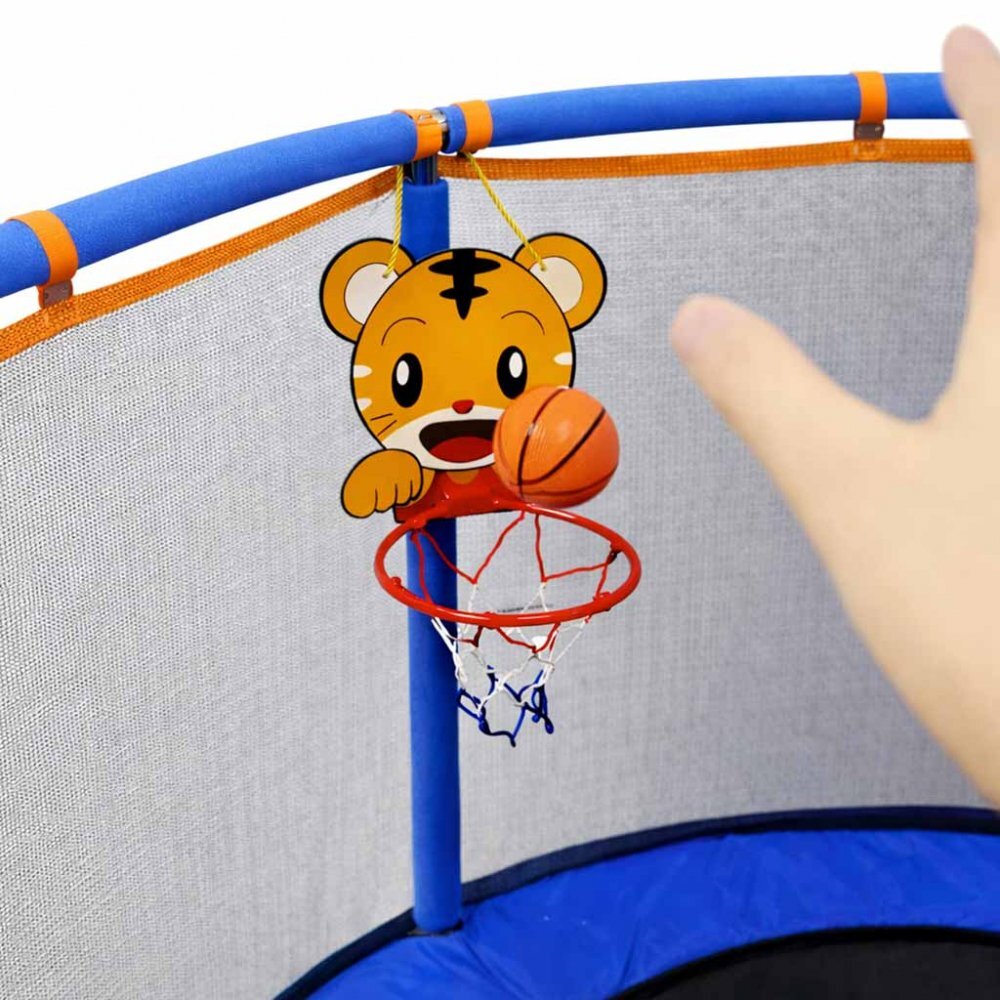 Ikonka Trambulina pentru copii Blue cu set complet de accesorii include cos de baschet minge hamac diametru 155 cm pana la 150 kg