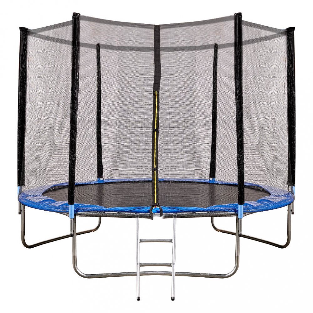Ikonka Trambulina pentru copii intrare cu fermoar si scara inclusa cu plasa de protectie inalta 183 cm diametru 305 cm capacitatea maxima 150 kg