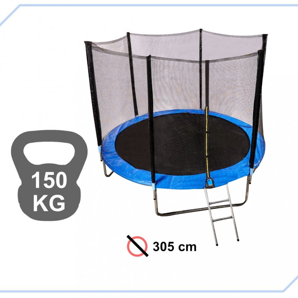 Ikonka Trambulina pentru copii intrare cu fermoar si scara inclusa cu plasa de protectie inalta 183 cm diametru 305 cm capacitatea maxima 150 kg