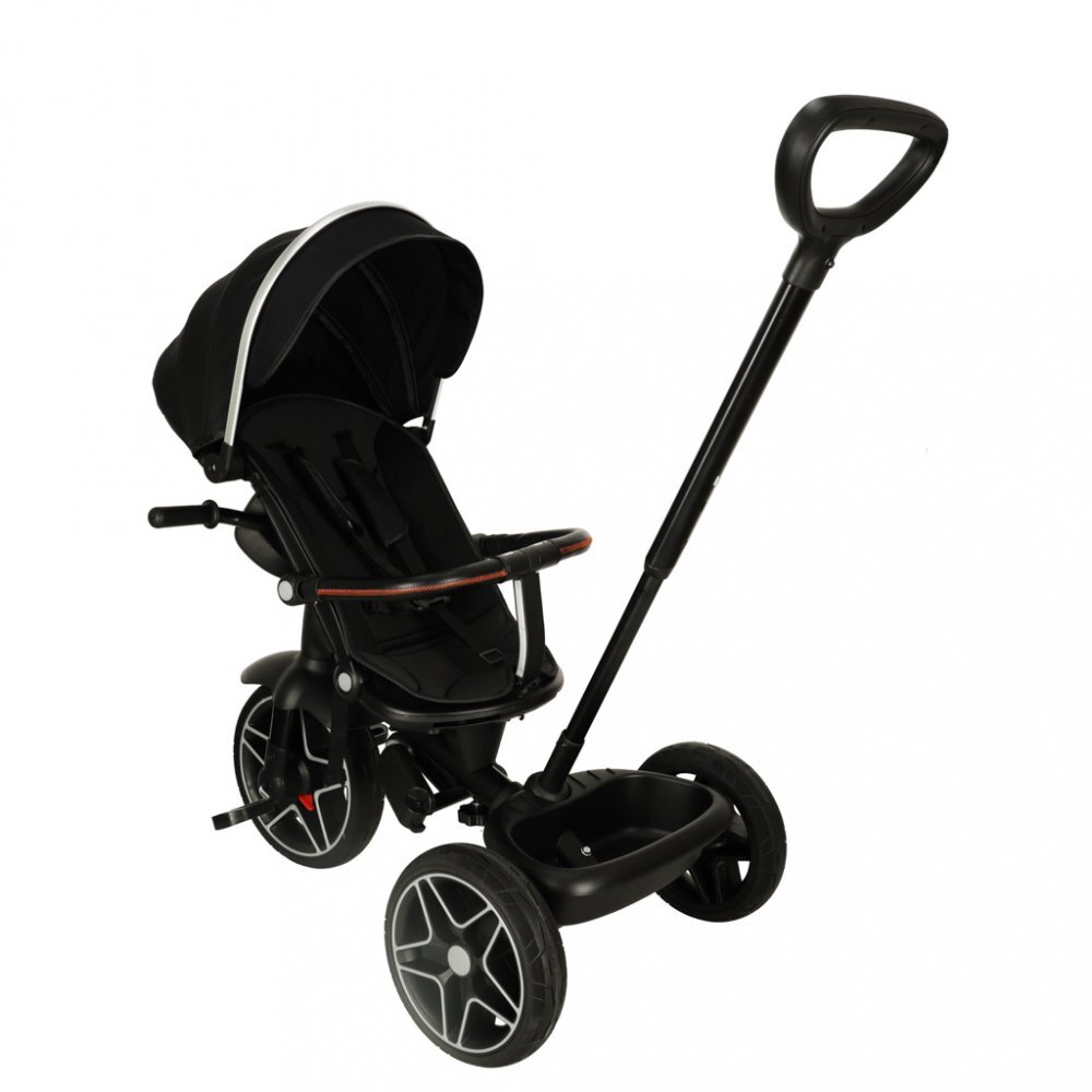 Ikonka Tricicleta pentru copii Trike Fix Elite Black din otel cu sezut reversibil spatar ajustabil bara reglabila copertina cu efecte luminoase si sonore varsta 2-6 ani