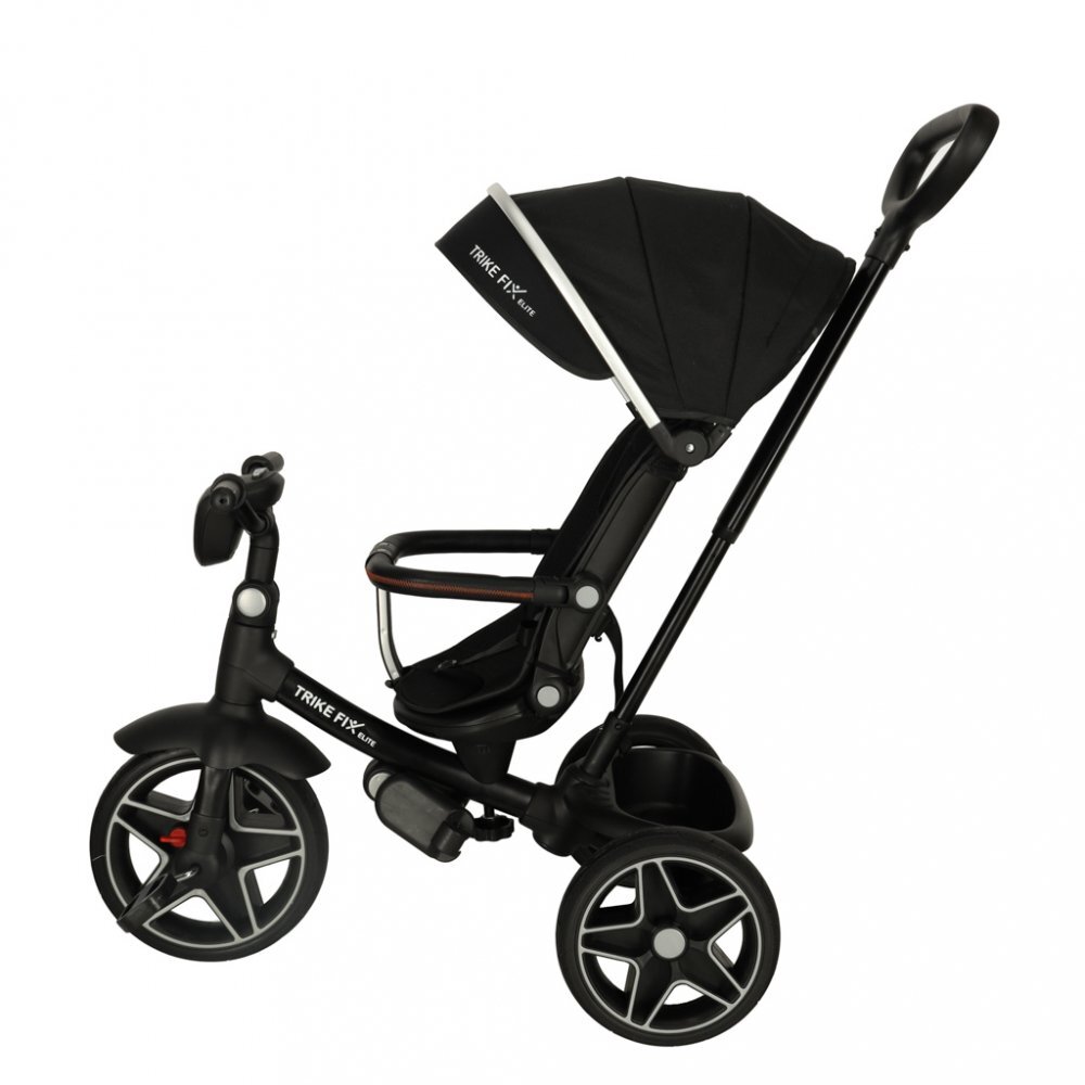 Ikonka Tricicleta pentru copii Trike Fix Elite Black din otel cu sezut reversibil spatar ajustabil bara reglabila copertina cu efecte luminoase si sonore varsta 2-6 ani