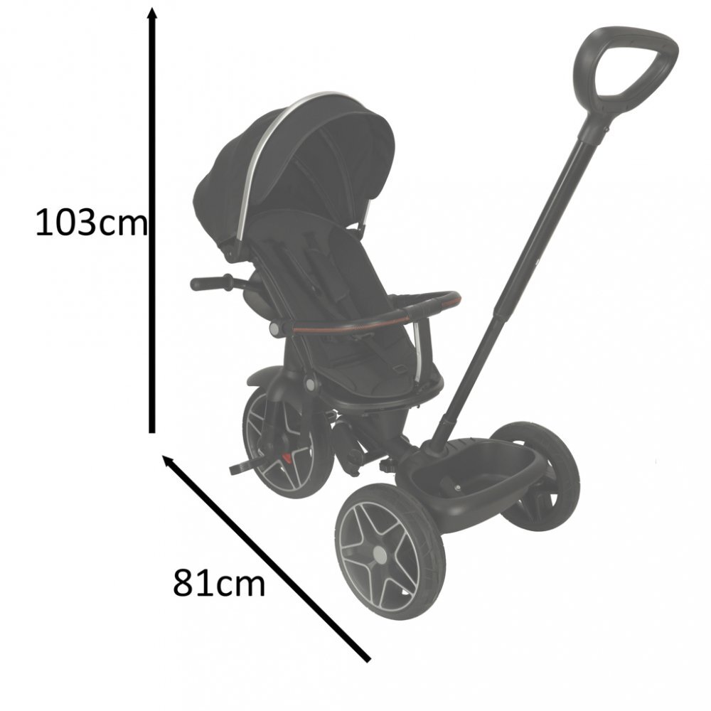 Ikonka Tricicleta pentru copii Trike Fix Elite Black din otel cu sezut reversibil spatar ajustabil bara reglabila copertina cu efecte luminoase si sonore varsta 2-6 ani