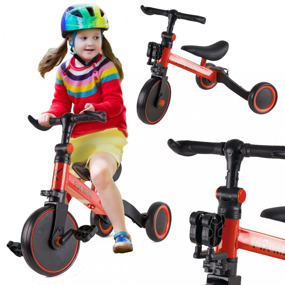 Ikonka Tricicleta pentru copii Trike Fix Red cu pedale 3 in 1 ghidon si sa reglabile cadru din otel roti din spuma pentru copii cu varsta cuprinsa intre 15 si 4 ani si 30kg