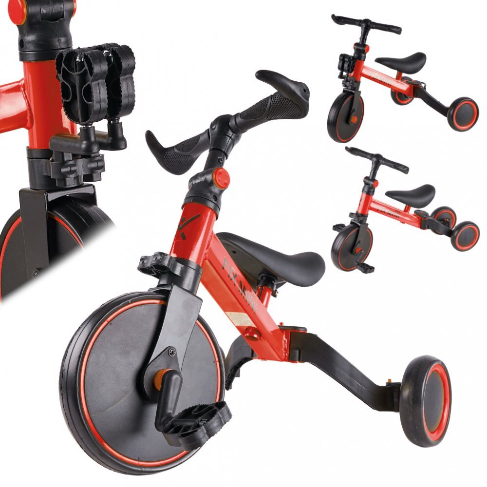 Ikonka Tricicleta pentru copii Trike Fix Red cu pedale 3 in 1 ghidon si sa reglabile cadru din otel roti din spuma pentru copii cu varsta cuprinsa intre 15 si 4 ani si 30kg