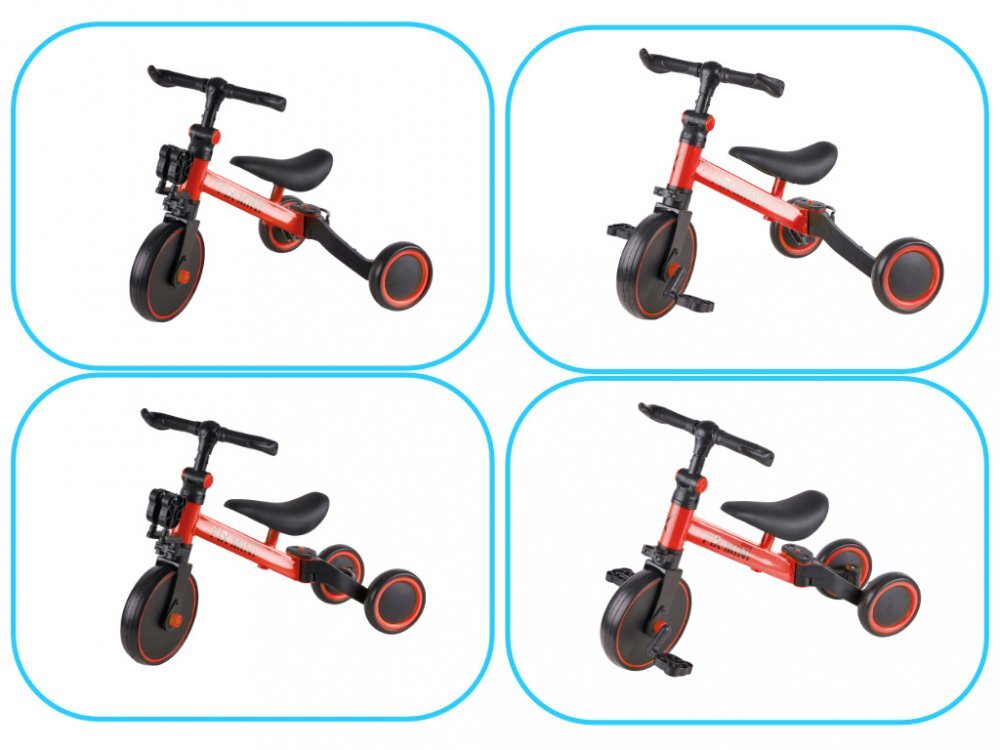 Ikonka Tricicleta pentru copii Trike Fix Red cu pedale 3 in 1 ghidon si sa reglabile cadru din otel roti din spuma pentru copii cu varsta cuprinsa intre 15 si 4 ani si 30kg